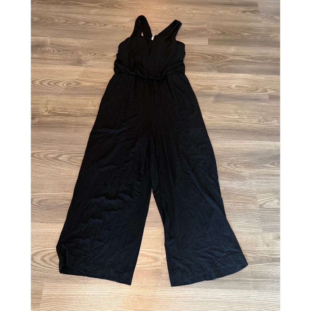 Soma Black Wide Leg Sleeveless Jumpsuit Cropped Racerback V-Neck size Small